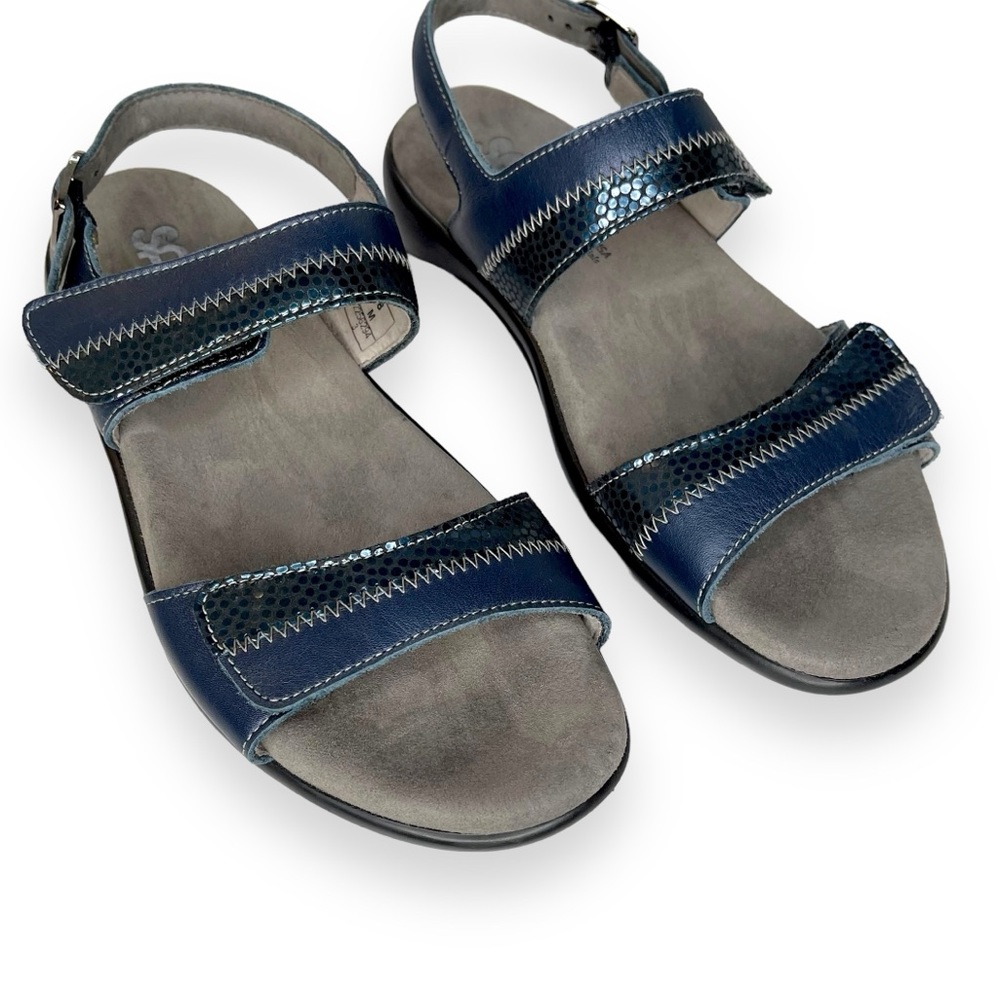 SAS Nudu Navy Heel Strap Sandal Size 8